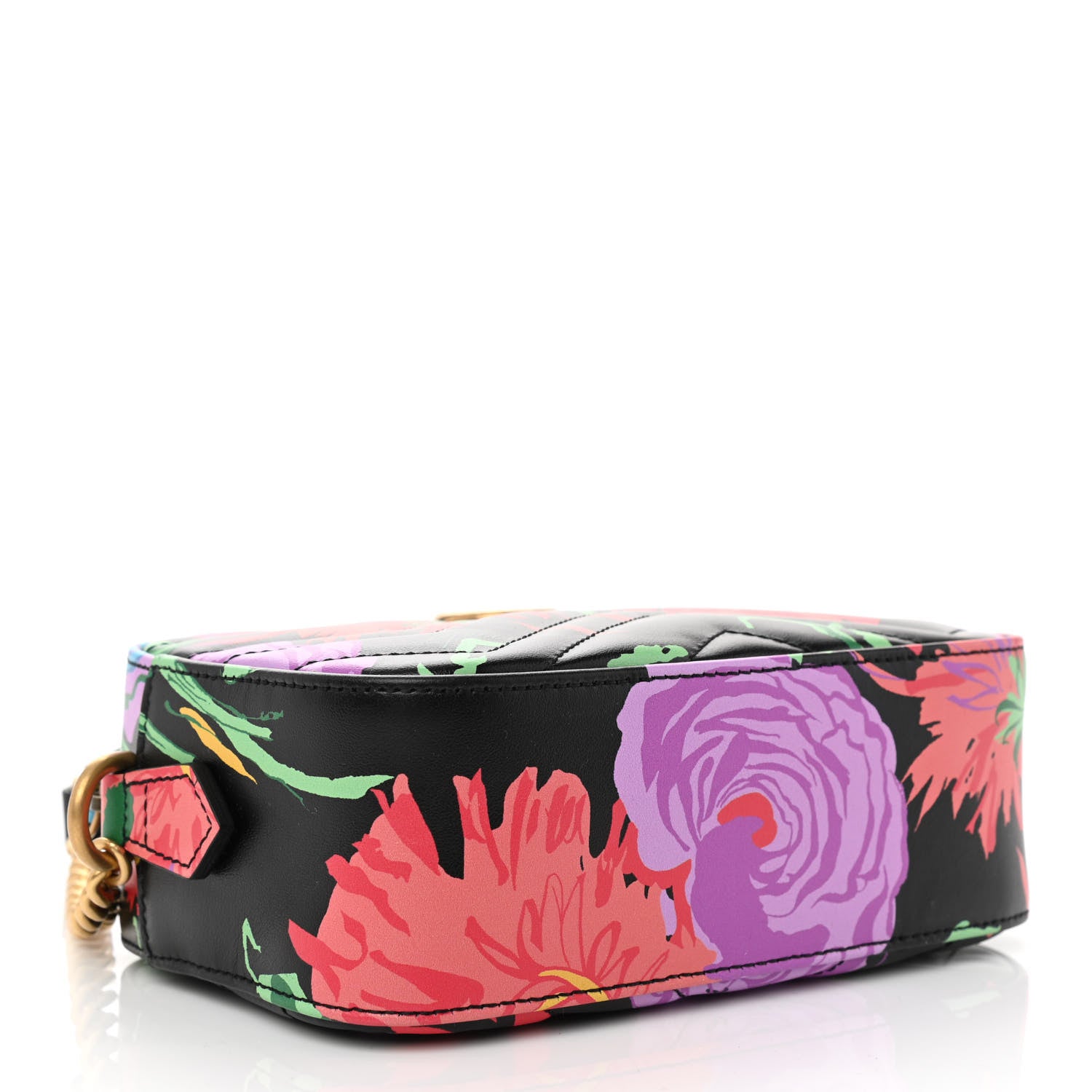 Gucci X KEN SCOTT Calfskin Matelasse Floral Print Mini GG Marmont Chain Shoulder Bag Black Pink 4 of 9
