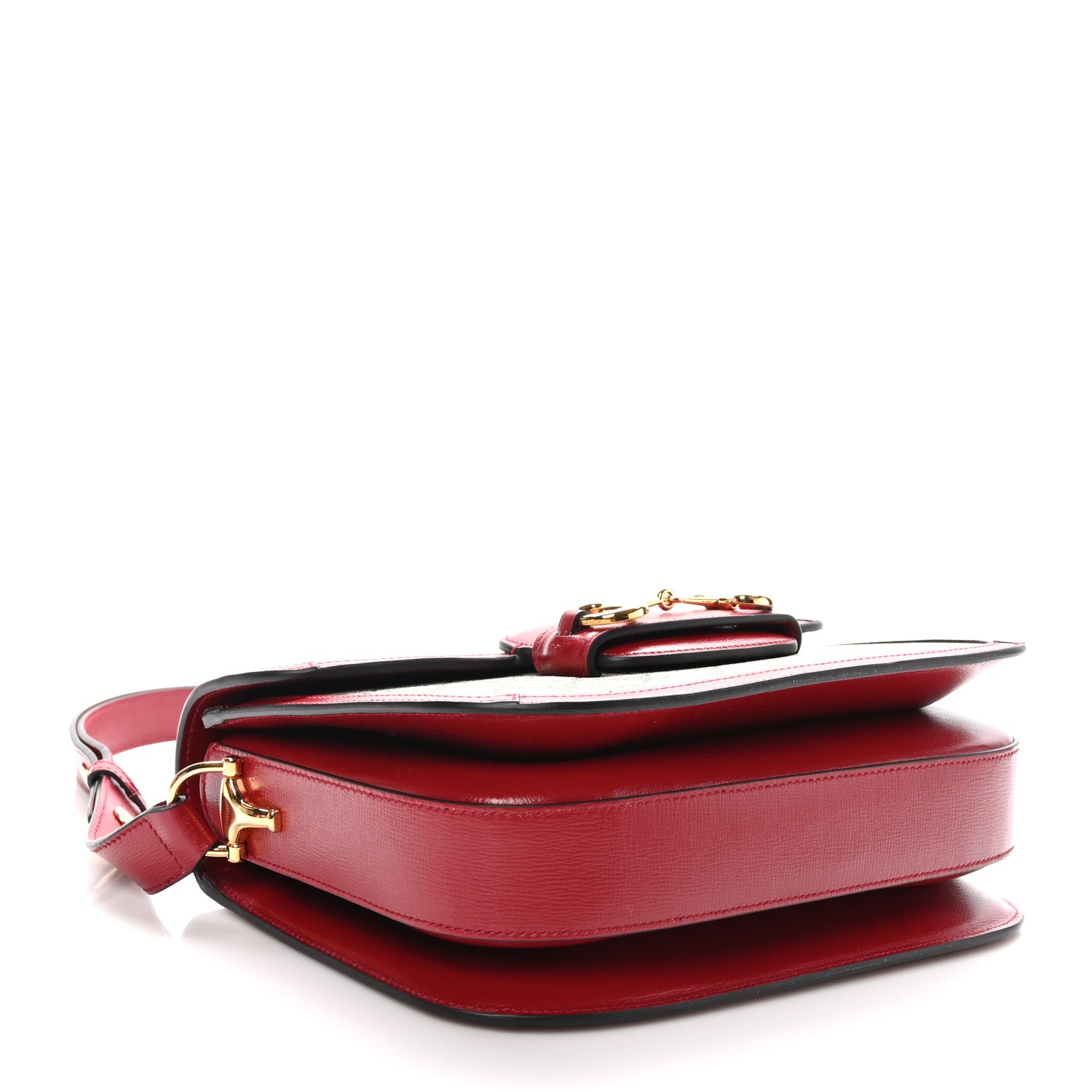 Gucci GG Supreme Monogram Azalea Calfskin Horsebit 1955 Shoulder Bag Beige Ebony New Cherry Red 4 of 11