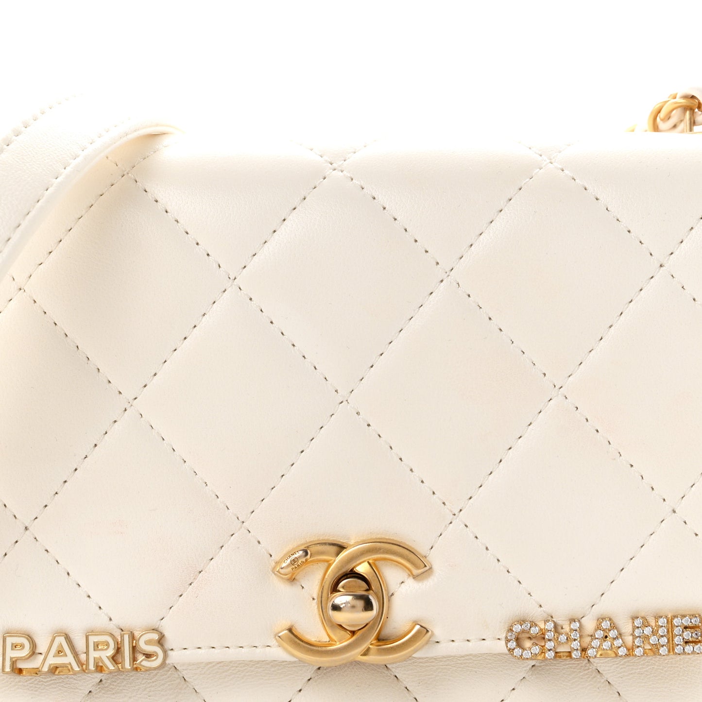 Lambskin Enamel Strass Quilted Mini Paris Monaco Flap White