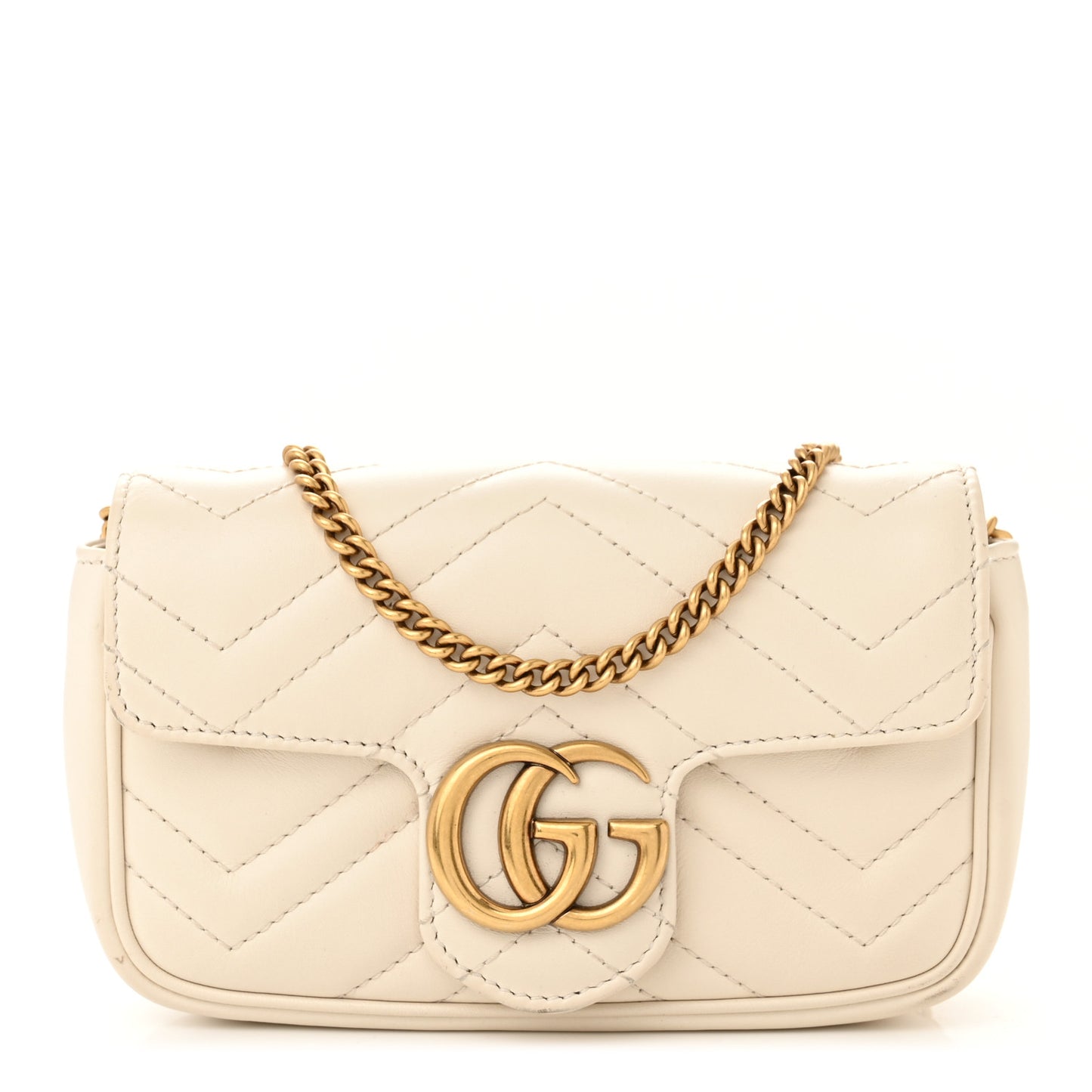 Calfskin Matelasse Super Mini GG Marmont Shoulder Bag White