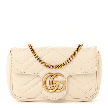 Gucci Calfskin Matelasse Super Mini GG Marmont Shoulder Bag White 1 of 15