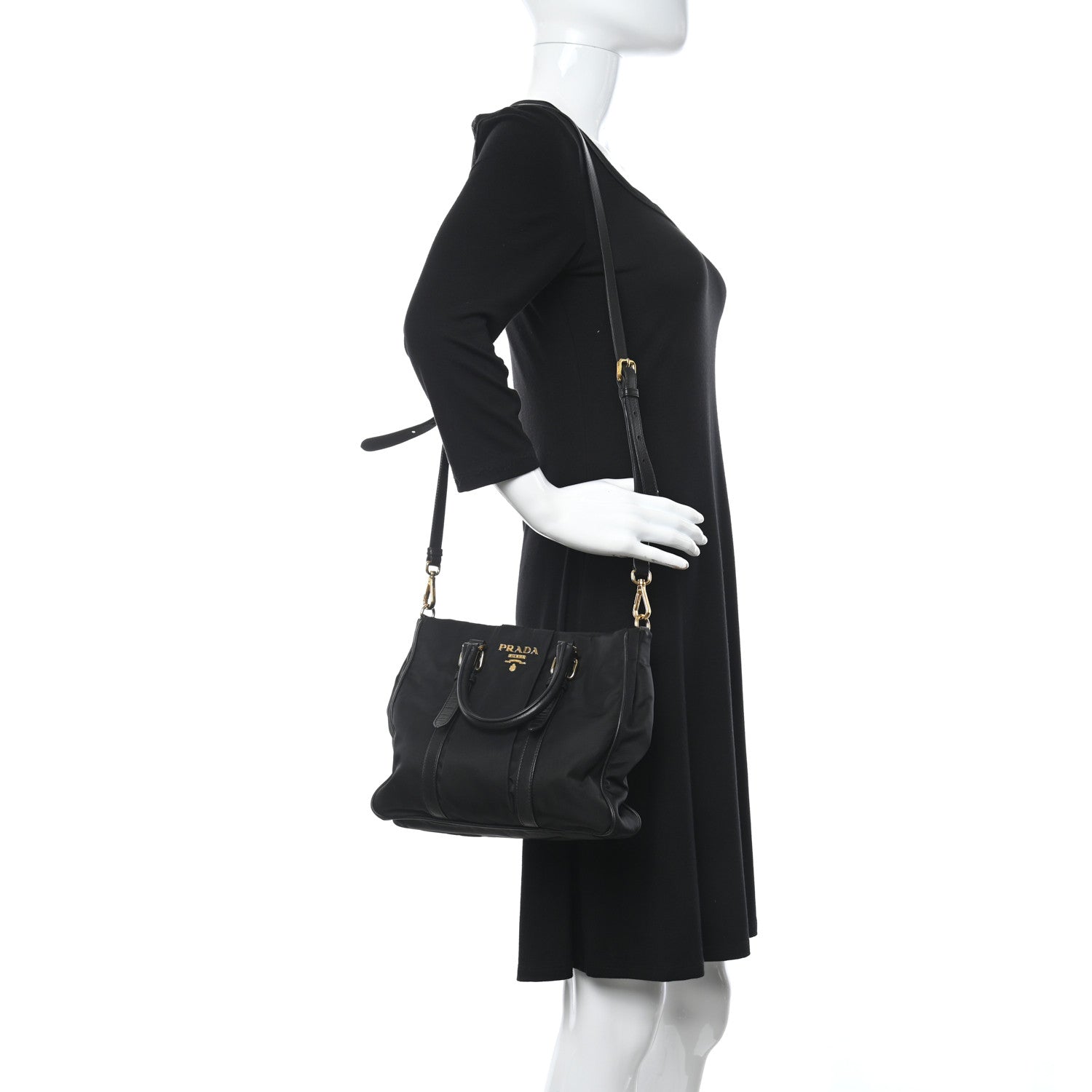 Prada Tessuto Nylon Soft Calfskin Tote Black 2 of 11