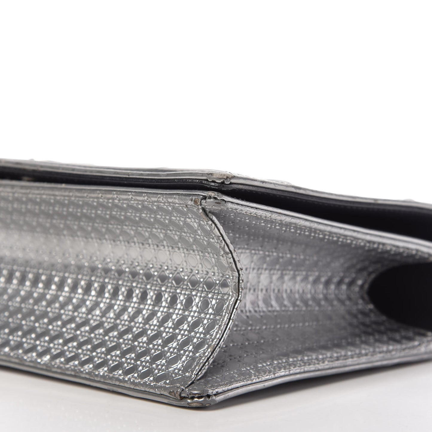 Metallic Patent Micro-Cannage Medium Diorama Flap Bag Silver