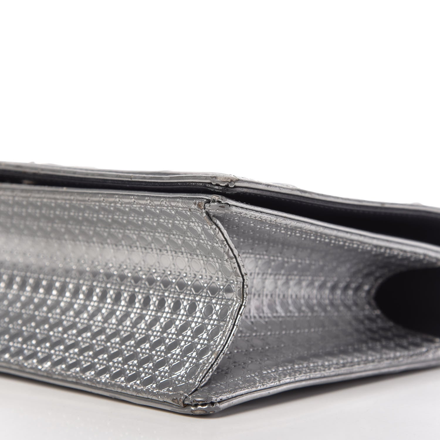 Christian Dior Metallic Patent Micro-Cannage Medium Diorama Flap Bag Silver 7 of 10