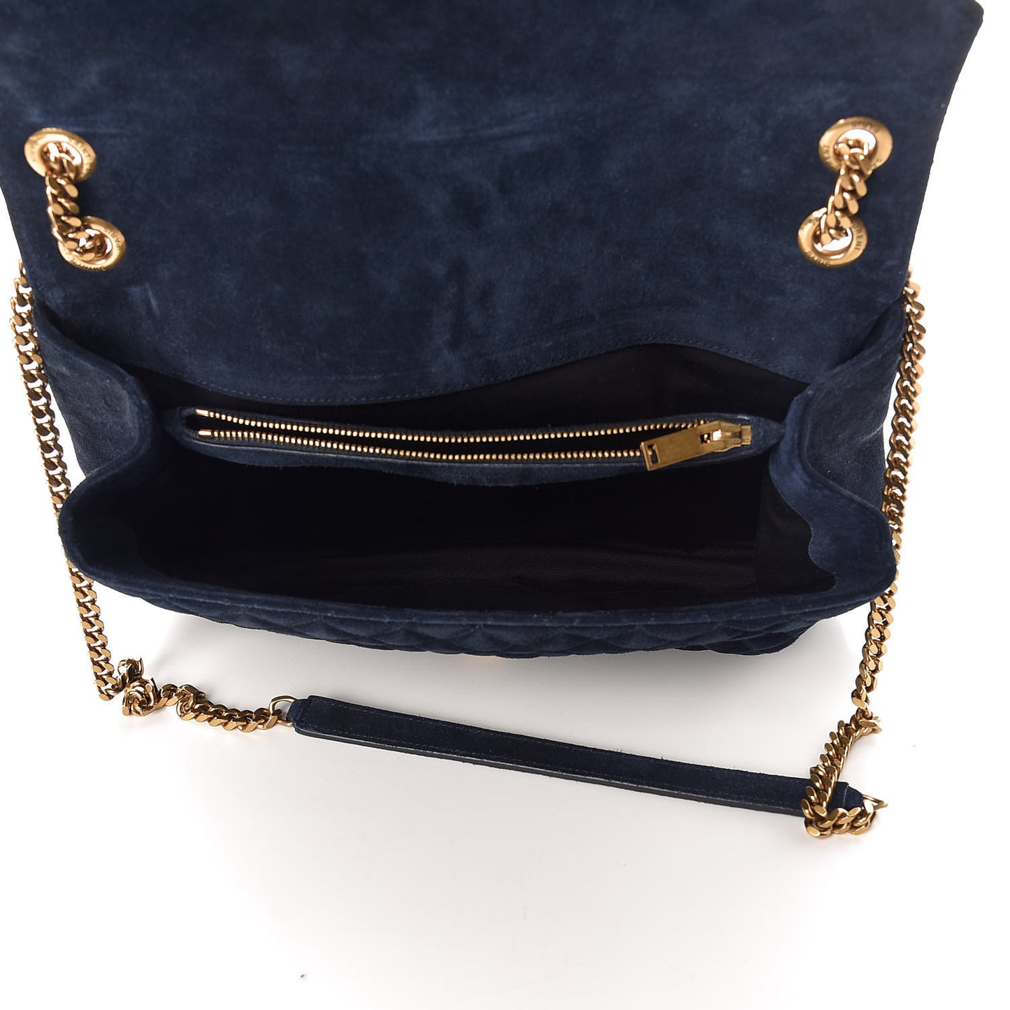 Suede Mixed Matelasse Triquilt Large Monogram Envelope Satchel Navy Blue