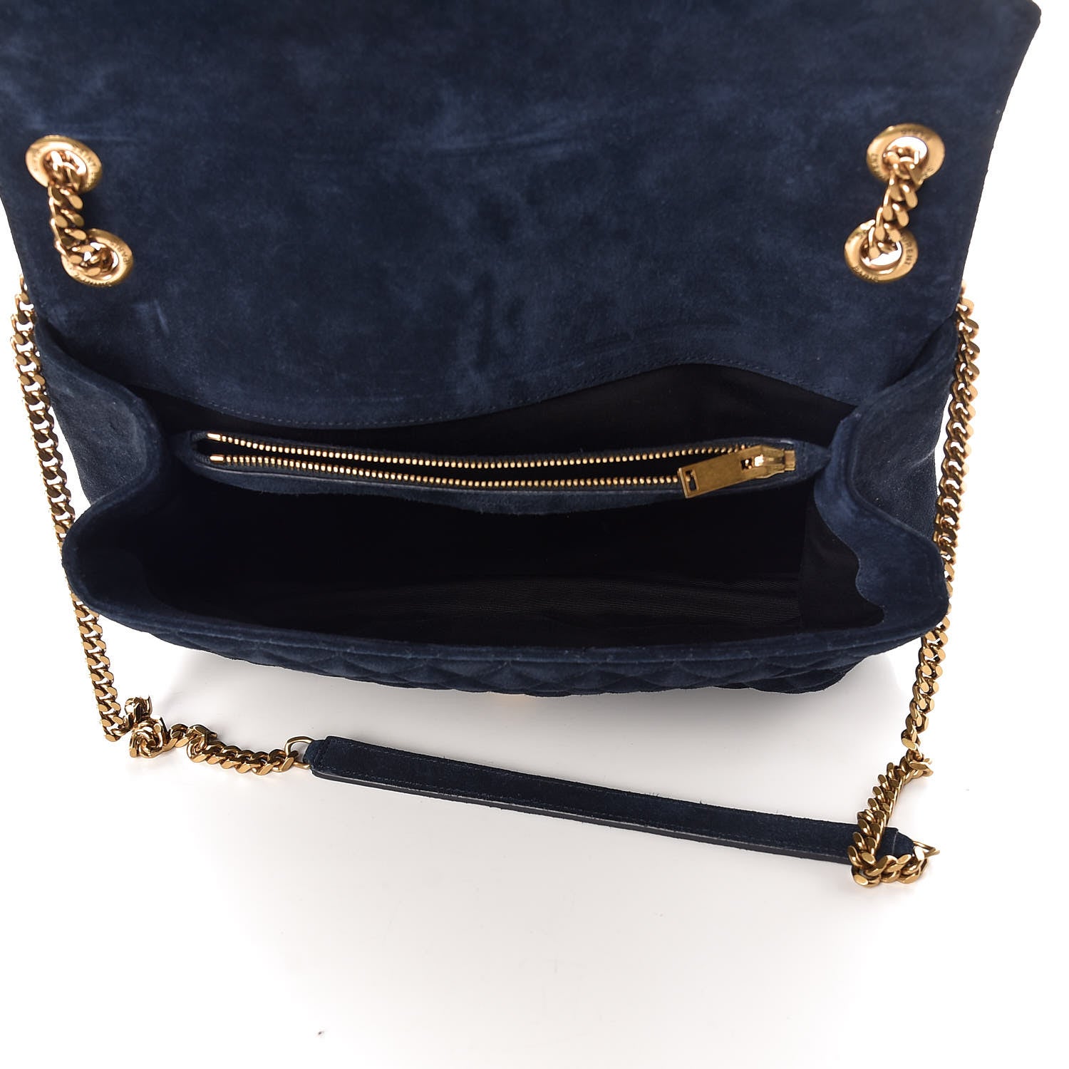 Saint Laurent Suede Mixed Matelasse Triquilt Large Monogram Envelope Satchel Navy Blue 7 of 9