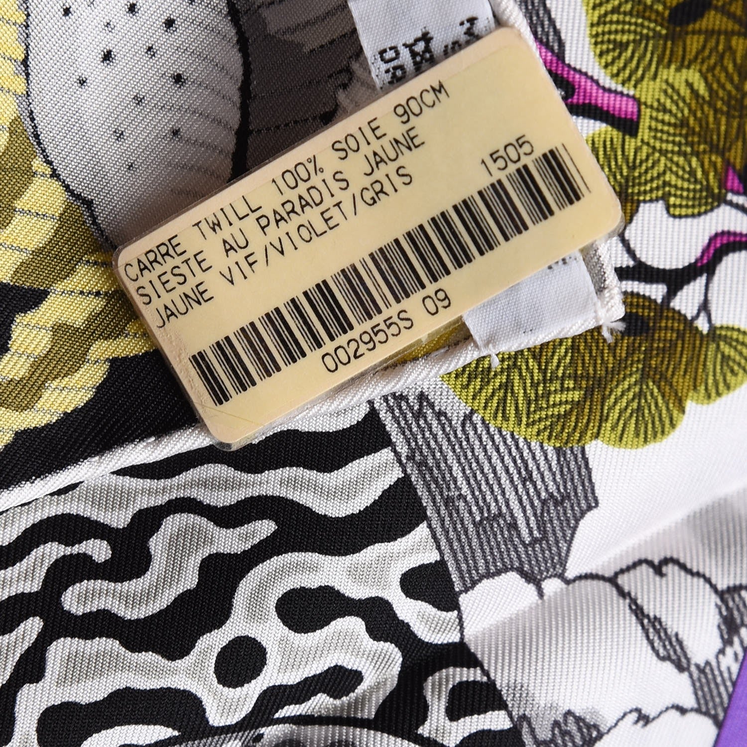 Hermes Silk Sieste Au Paradis Scarf 90 Jaune Vif Violet Gris 6 of 7