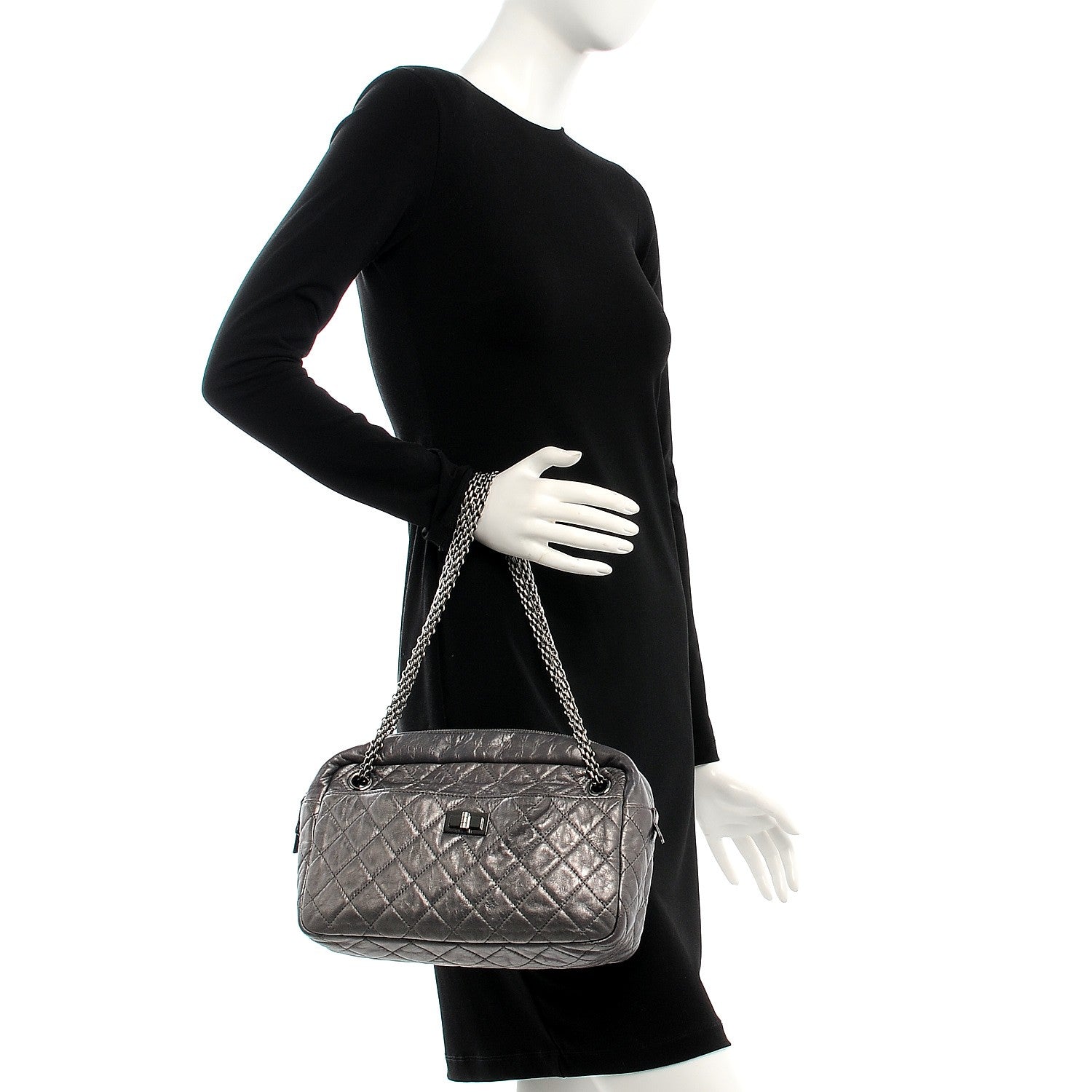 Chanel Metallic Aged Calfskin Quilted Medium Reissue Camera Case Dark Silver 2 of 10
