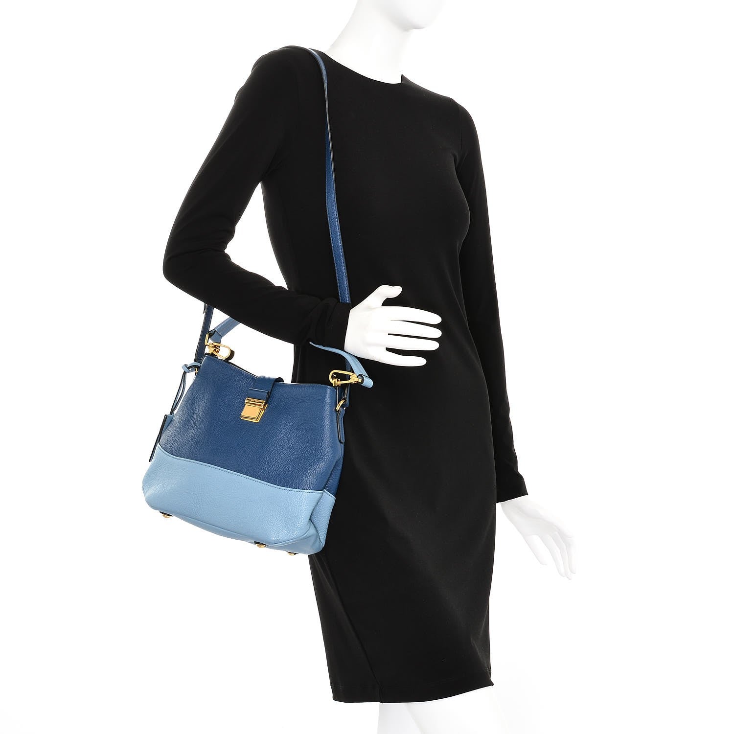 Miu Miu Goatskin Madras Bi-Color Shoulder Bag Cobalto Astrale 2 of 8
