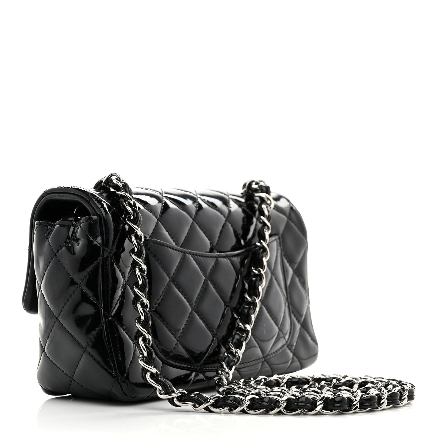 Patent Calfskin Quilted Mini Rectangular Flap Black