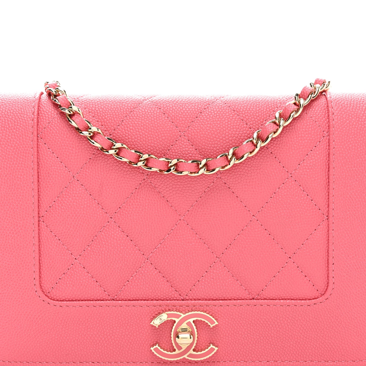 Caviar Quilted Vintage Mademoiselle Wallet On Chain WOC Dark Pink