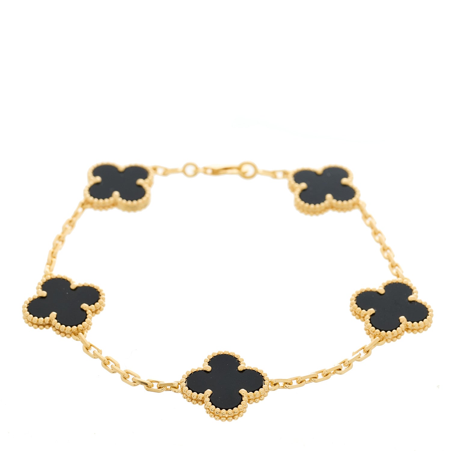 Van Cleef & Arpels 18K Yellow Gold Black Onyx 5 Motifs Vintage Alhambra Bracelet 1 of 5