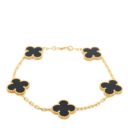 Van Cleef & Arpels 18K Yellow Gold Black Onyx 5 Motifs Vintage Alhambra Bracelet 1 of 5