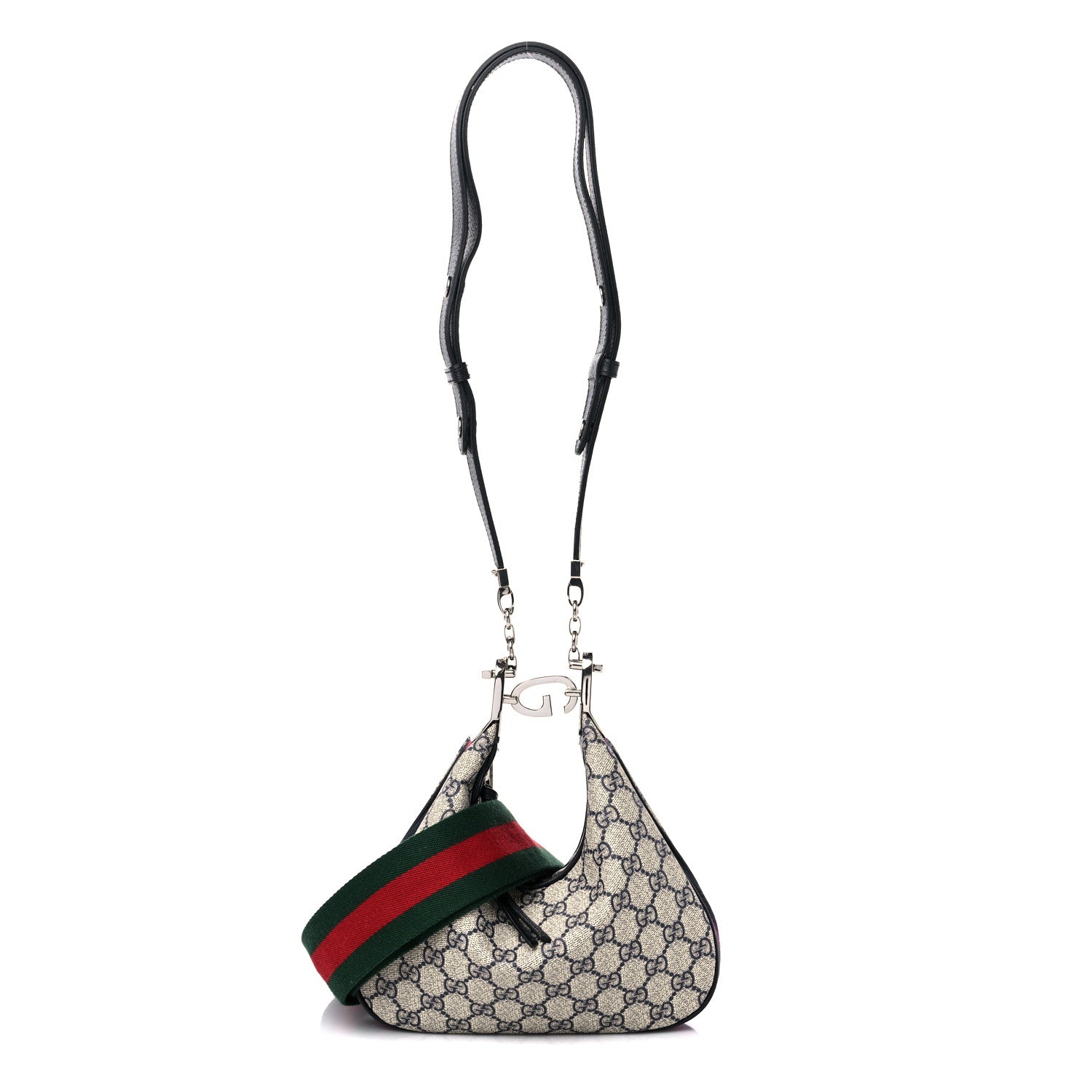 Gucci GG Supreme Monogram Textured Calfskin Web Small Attache Shoulder Bag Beige Blue 1 of 9