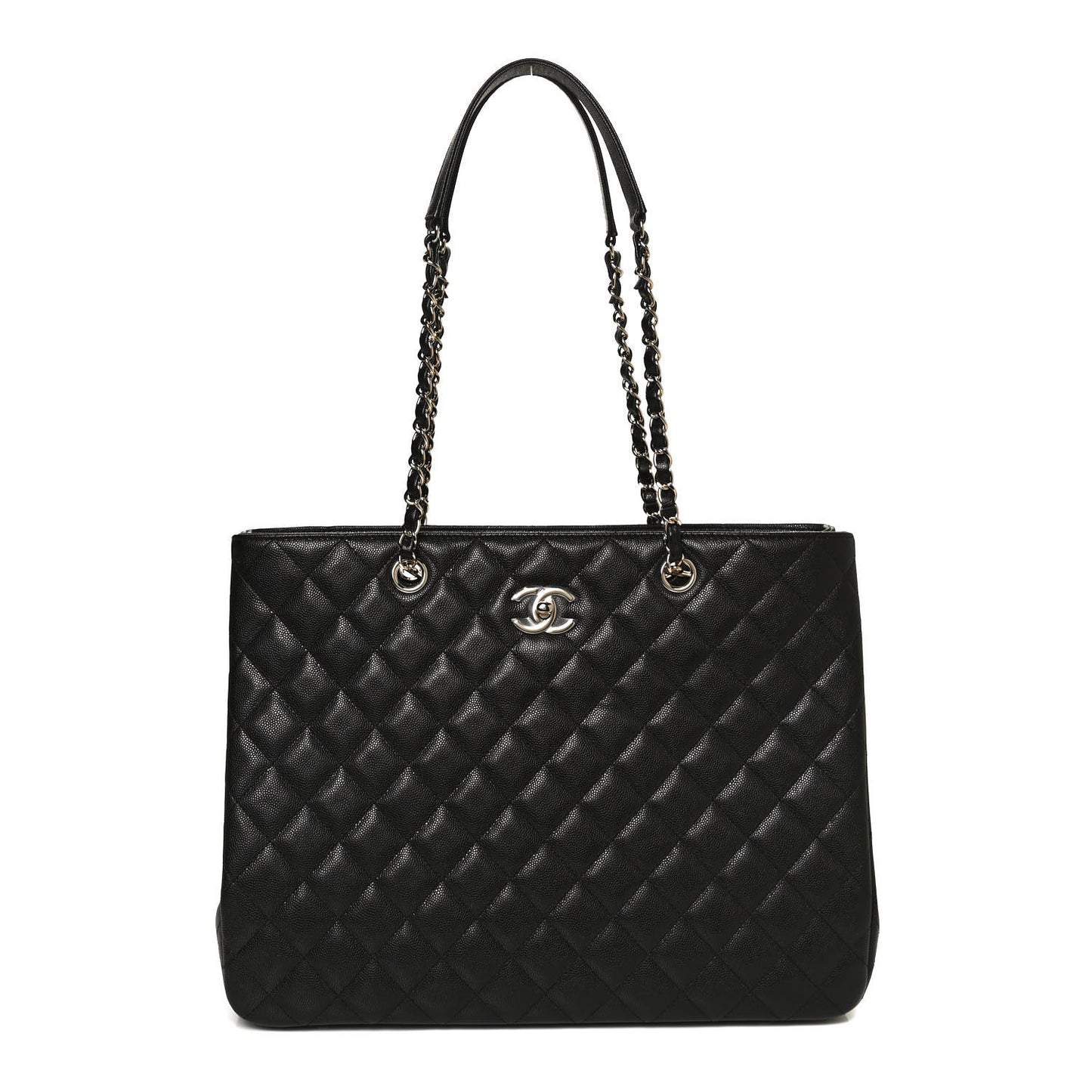Caviar Quilted Large Shopping Tote Black