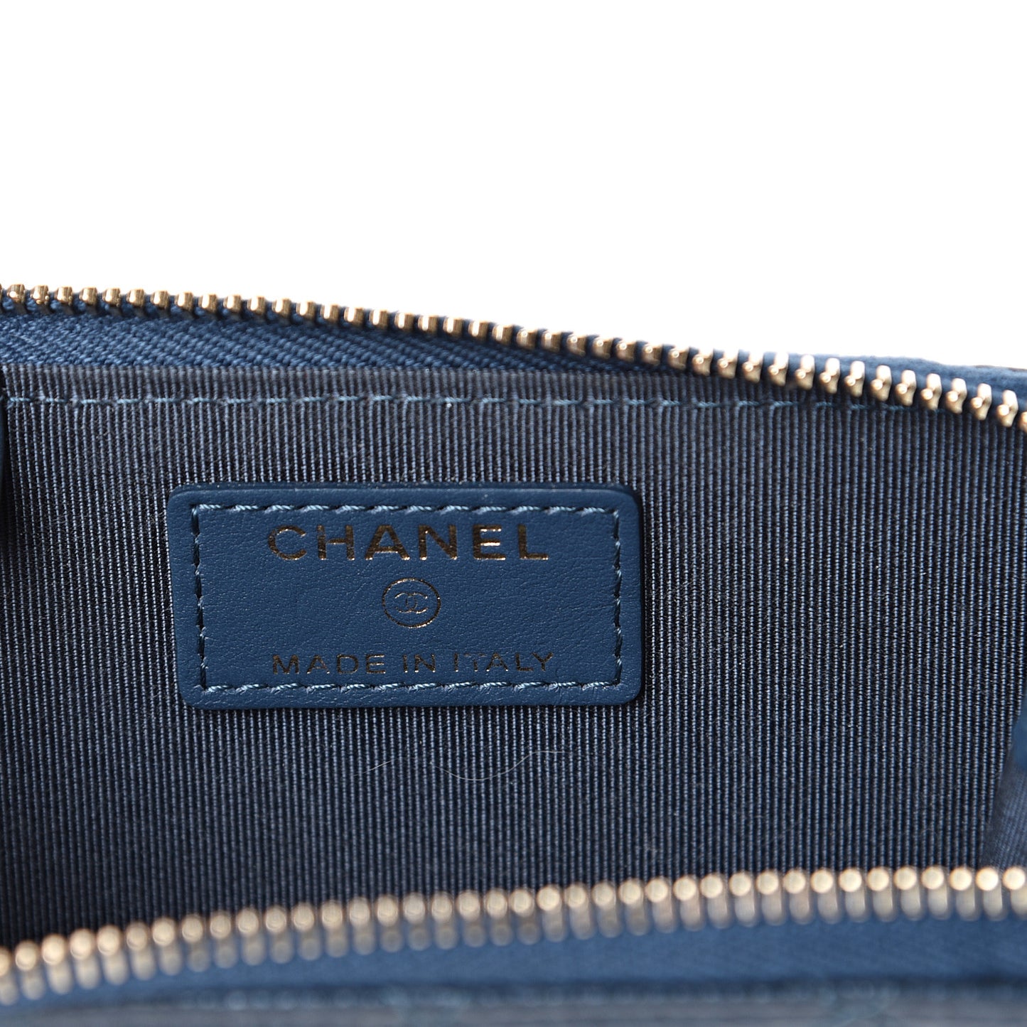 Iridescent Caviar Quilted Zipped Key Holder Case Dark Blue