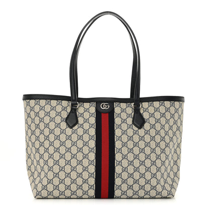 Gucci GG Supreme Monogram Textured Calfskin Web Medium Ophidia Shopping Tote Beige Blue 1 of 10