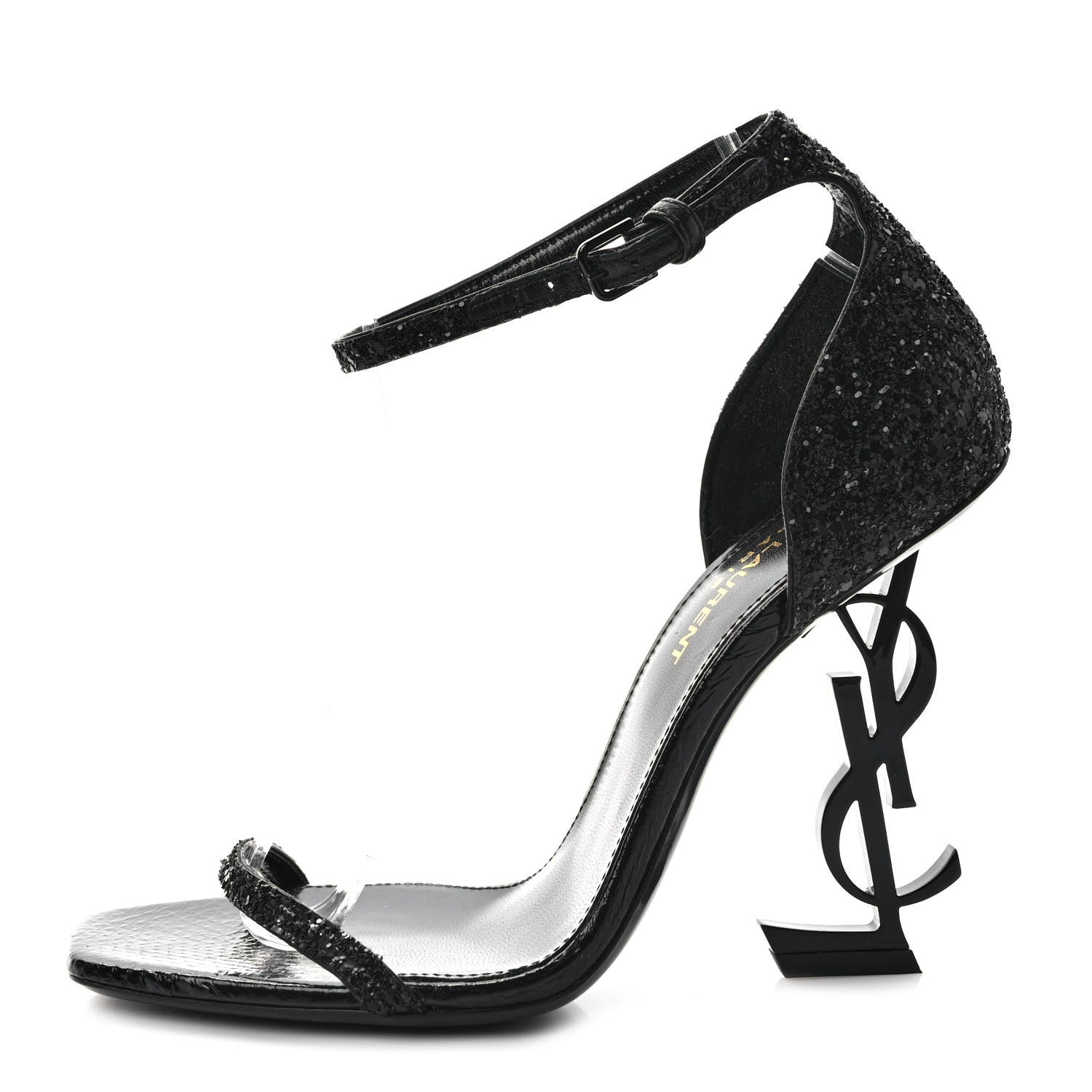 Saint Laurent Glitter Opyum Sandals 36.5 Black 1 of 8
