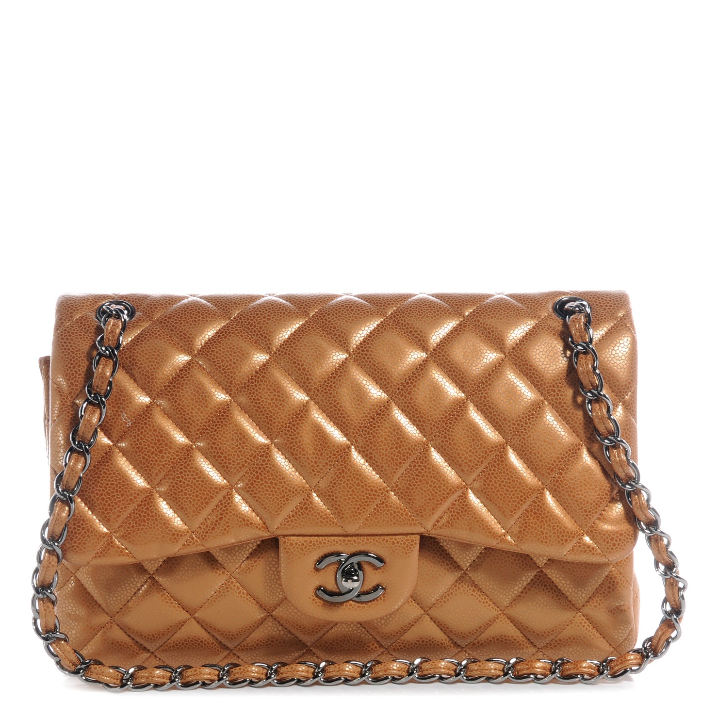 Metallic Caviar Quilted Jumbo Double Flap Copper