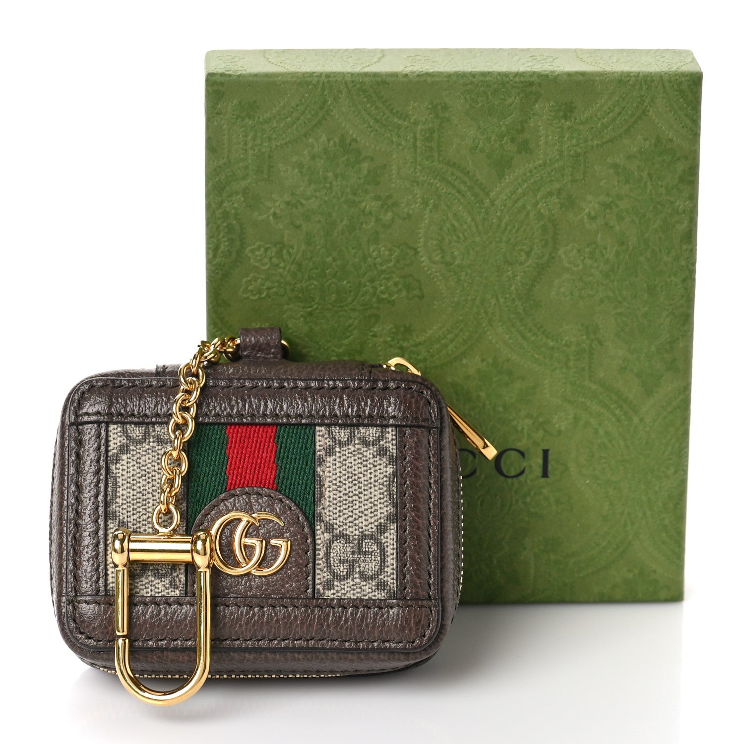Gucci GG Supreme Monogram Textured Dollar Calfskin Web Ophidia AirPods Pro Case Beige Ebony New Acero 9 of 9