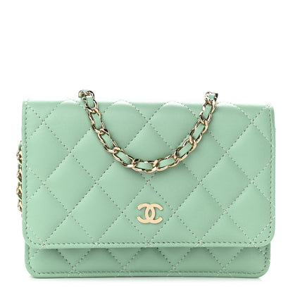 Chanel Lambskin Quilted Mini Wallet On Chain WOC Light Green 1 of 13