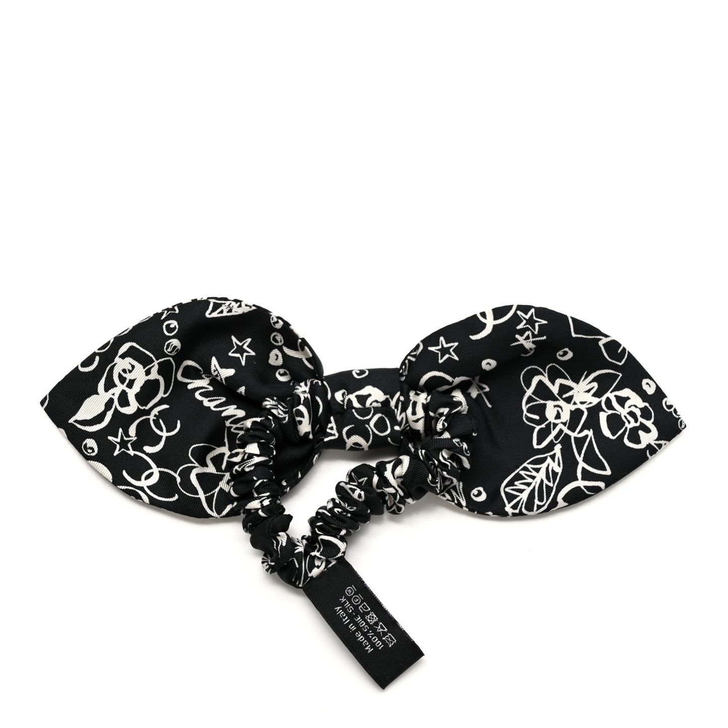 Silk Twill CC Scarf Hair Tie Black White