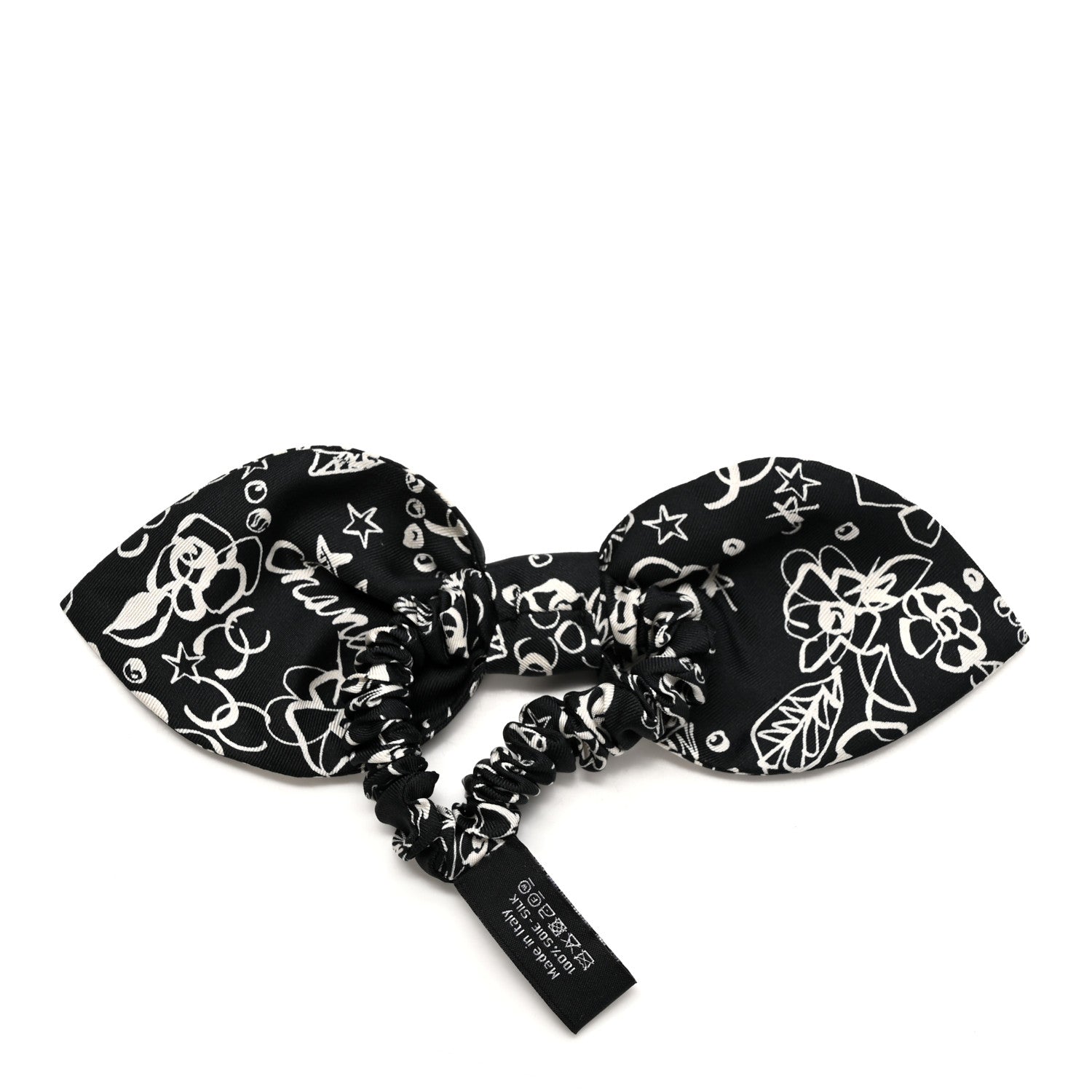 Chanel Silk Twill CC Scarf Hair Tie Black White 2 of 3