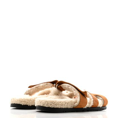 Hermes Suede Goatskin Woolskin Womens Chypre Sandals 40 Naturel Ecru 4 of 8