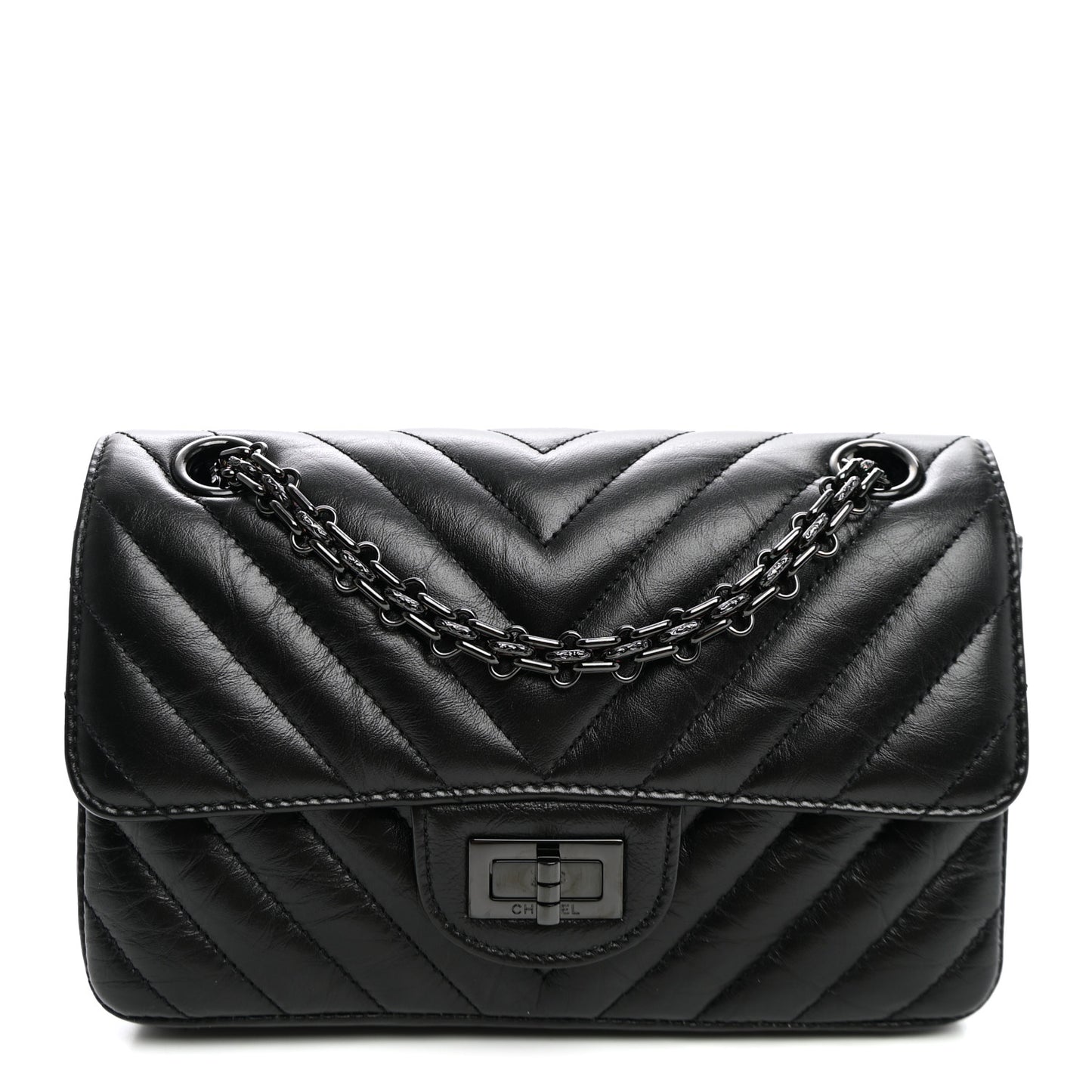 Aged Calfskin Chevron Quilted 2.55 Reissue Mini Flap So Black