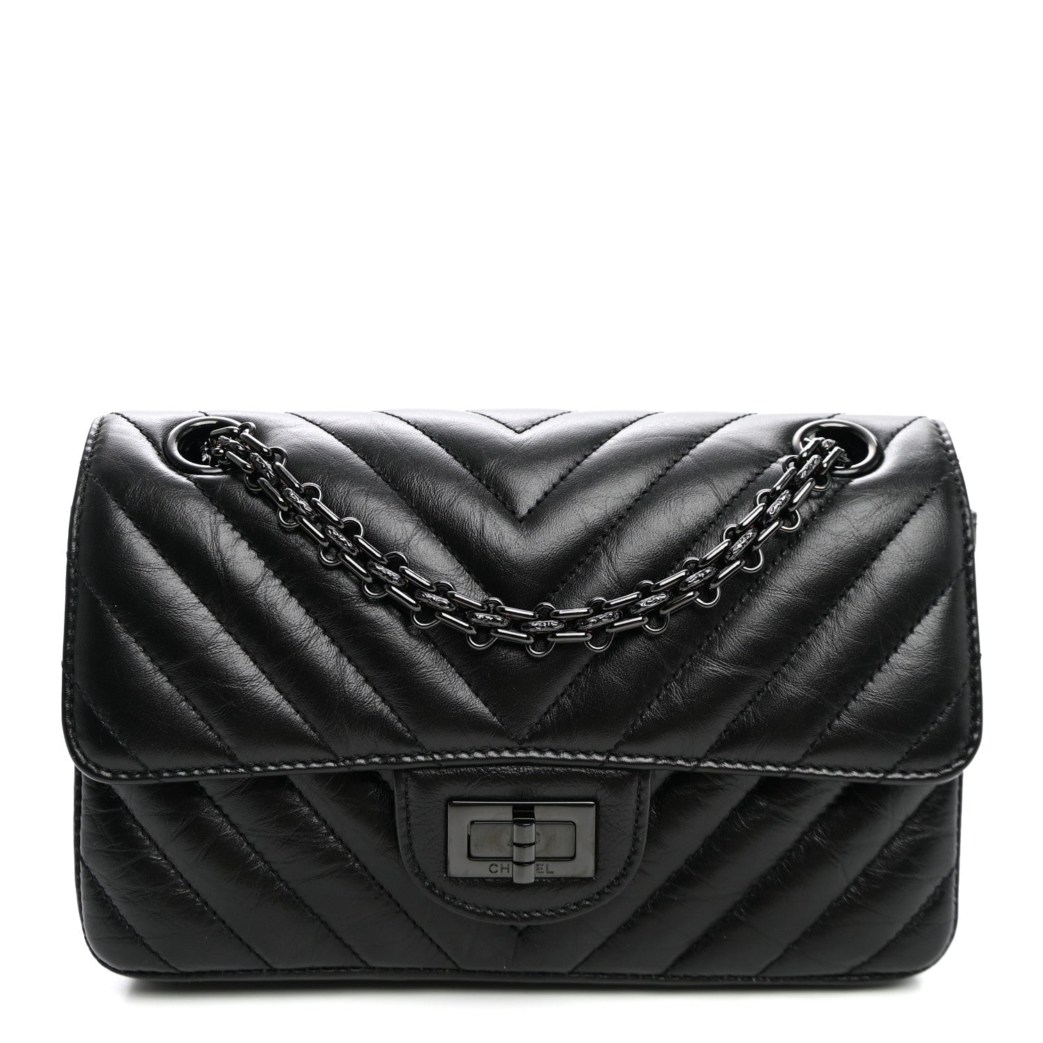 Chanel Aged Calfskin Chevron Quilted 2.55 Reissue Mini Flap So Black 1 of 10