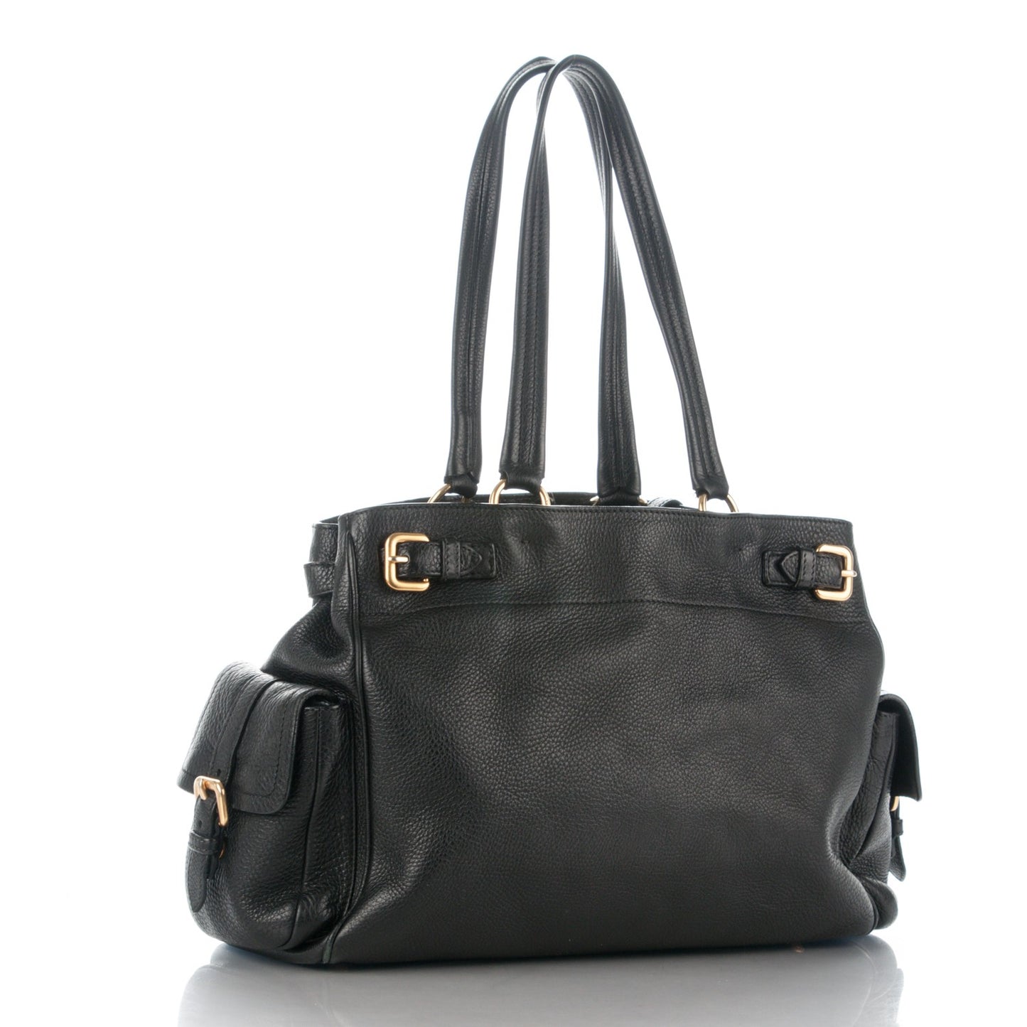 Vitello Daino Side Pocket Tote Black