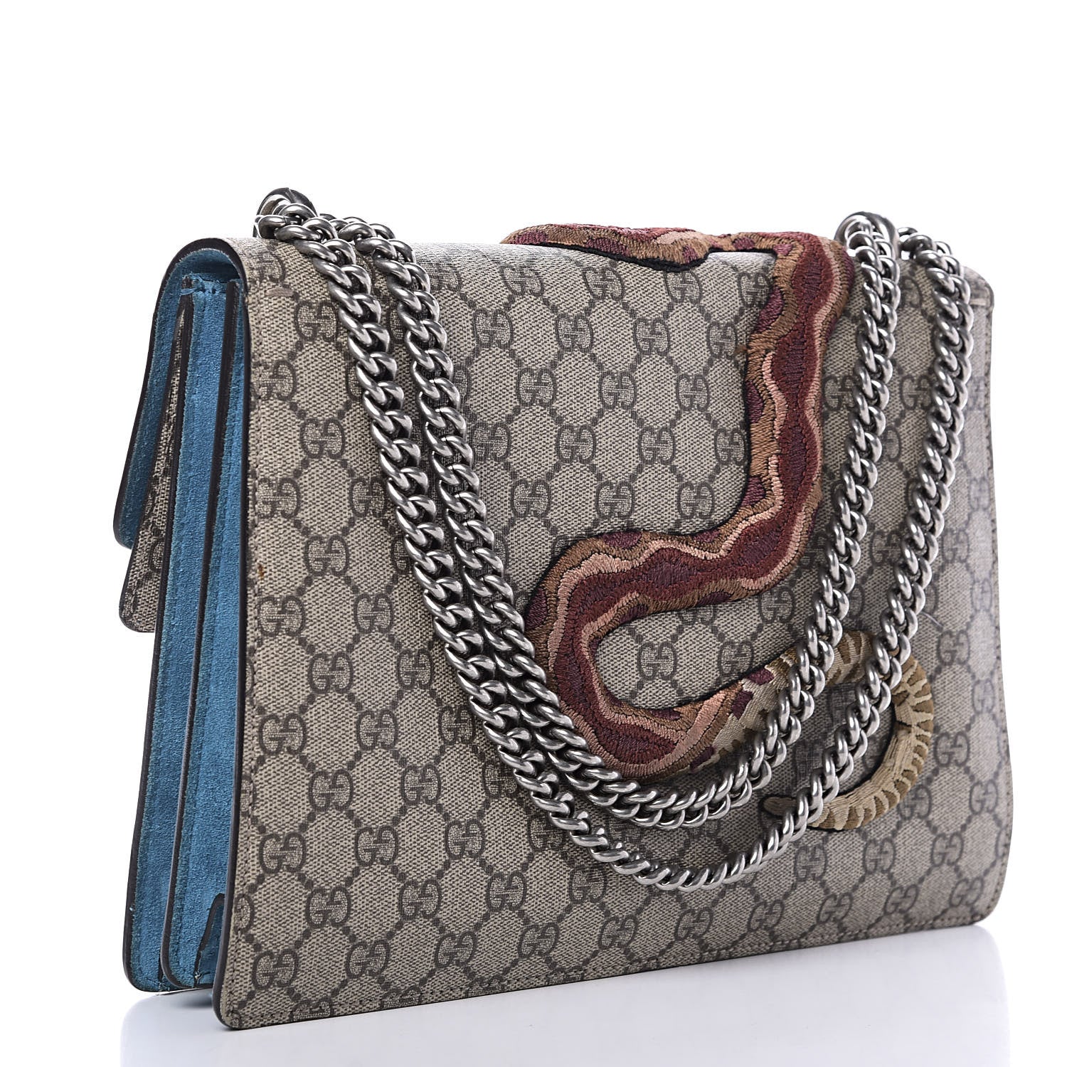 Gucci GG Supreme Monogram Bee Snake Embroidered Medium Dionysus Shoulder Bag Blue 3 of 10