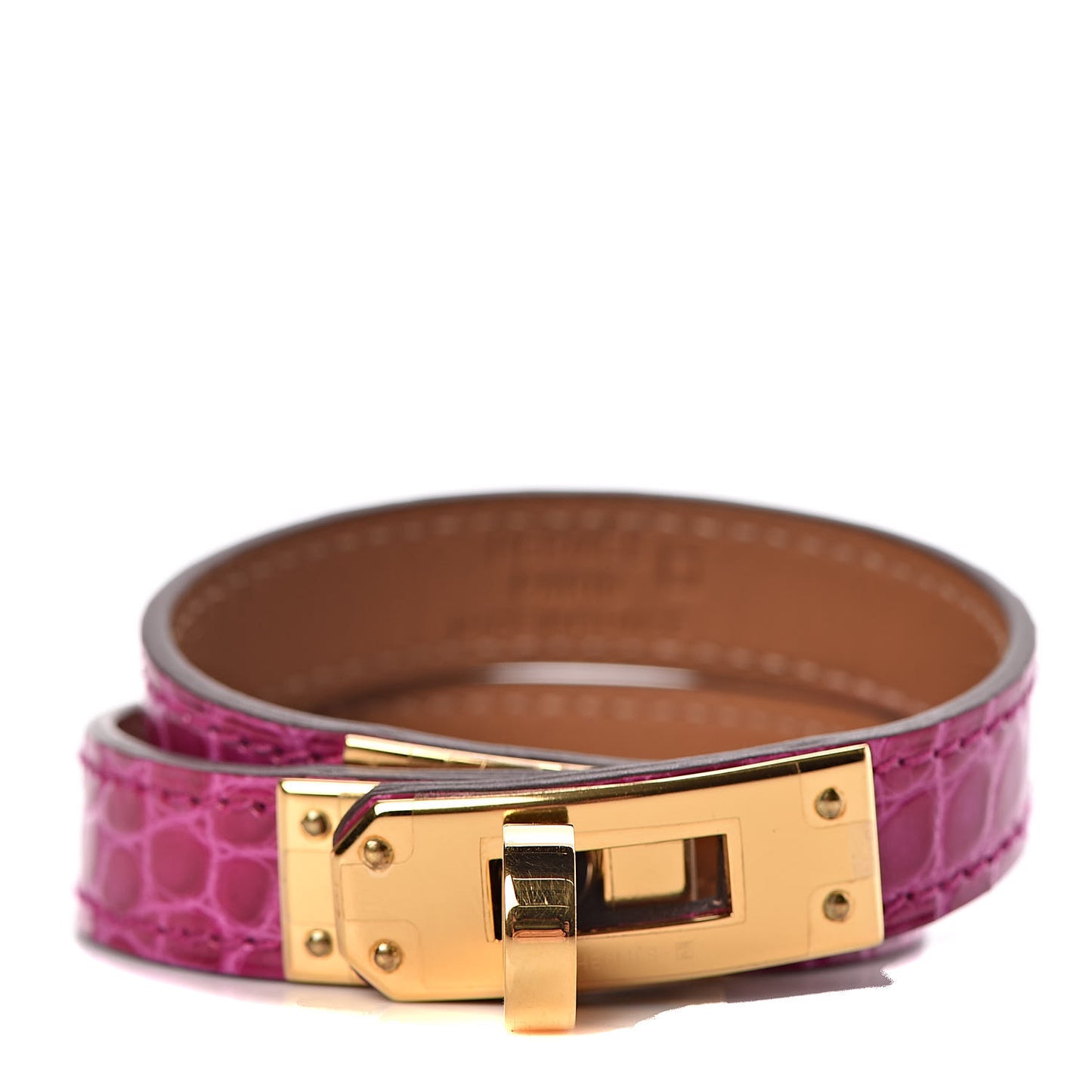 Shiny Alligator Kelly Double Tour Bracelet T1 Rose Pourpre