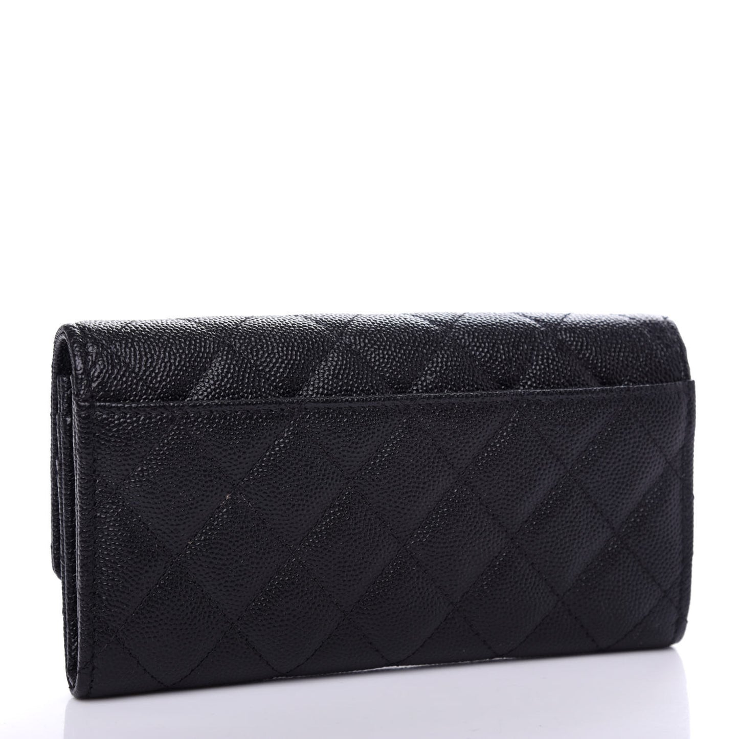 Caviar Quilted Large Golden Class Gusset Flap Wallet Black