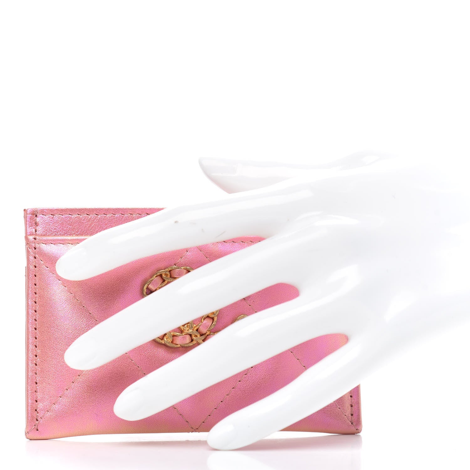 Chanel Iridescent Calfskin Quilted Chanel 19 Card Holder Pink 2 of 7