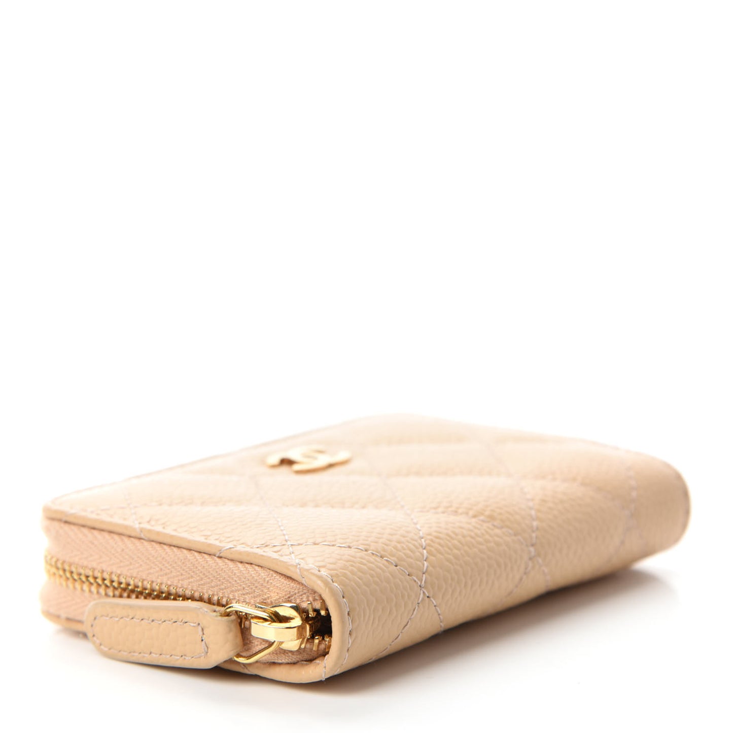 Caviar Quilted Zip Around Coin Purse Beige