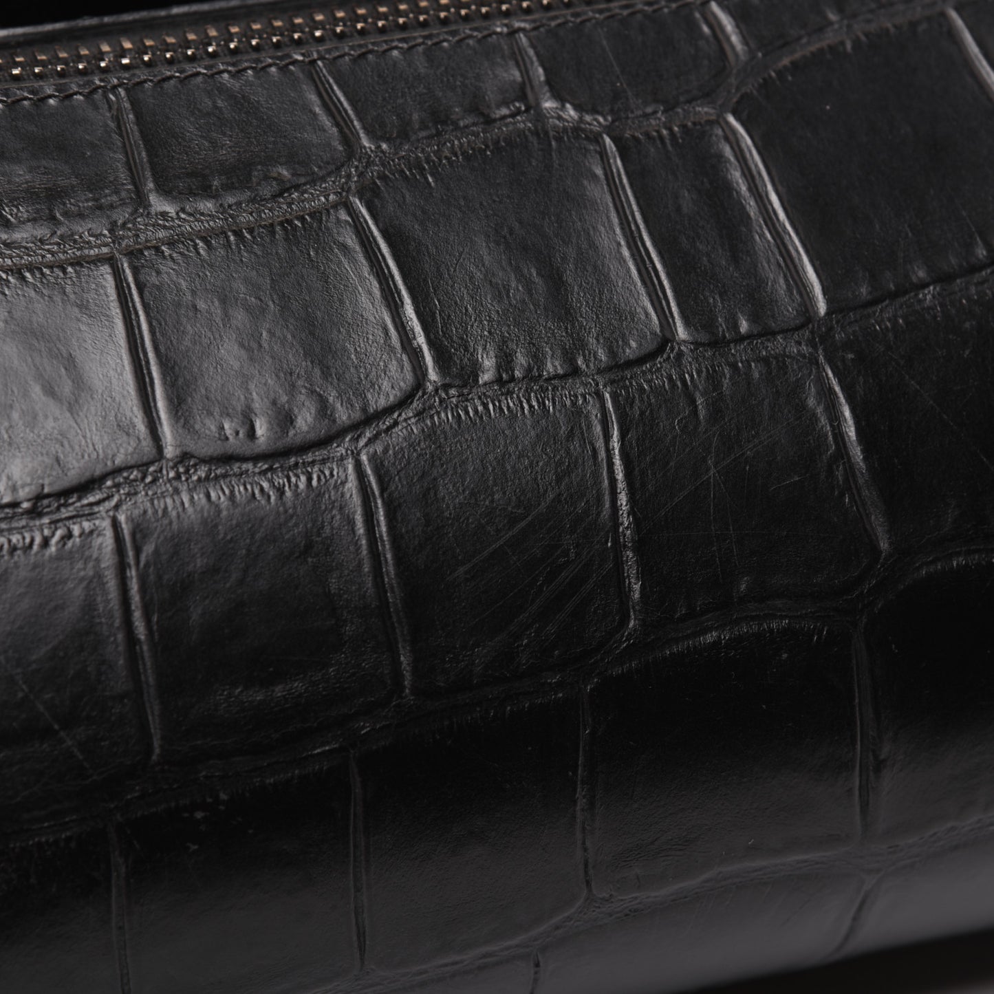 Calfskin Crocodile Embossed Medium Pandora Box Crossbody Bag Black