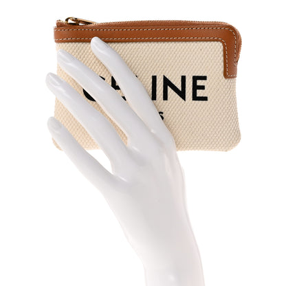 Celine Canvas Calfskin Logo Coin Card Pouch Cream Tan 2 of 7