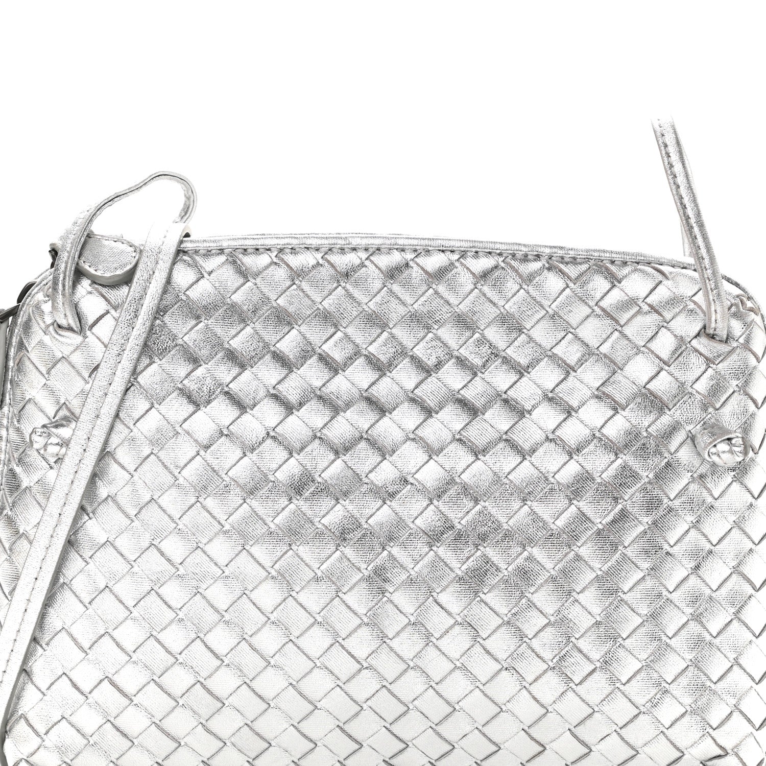 Bottega Veneta Metallic Grosgrain Intrecciato Nodini Crossbody Messenger Silver 8 of 10