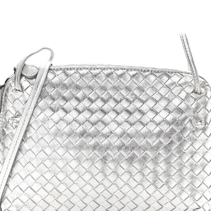 Bottega Veneta Metallic Grosgrain Intrecciato Nodini Crossbody Messenger Silver 8 of 10