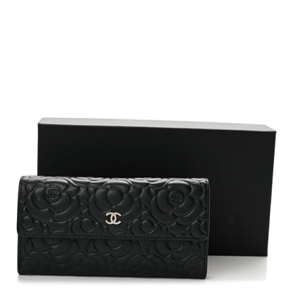 Chanel Lambskin Embossed Camellia Large Gusset Flap Wallet Black 12 of 12