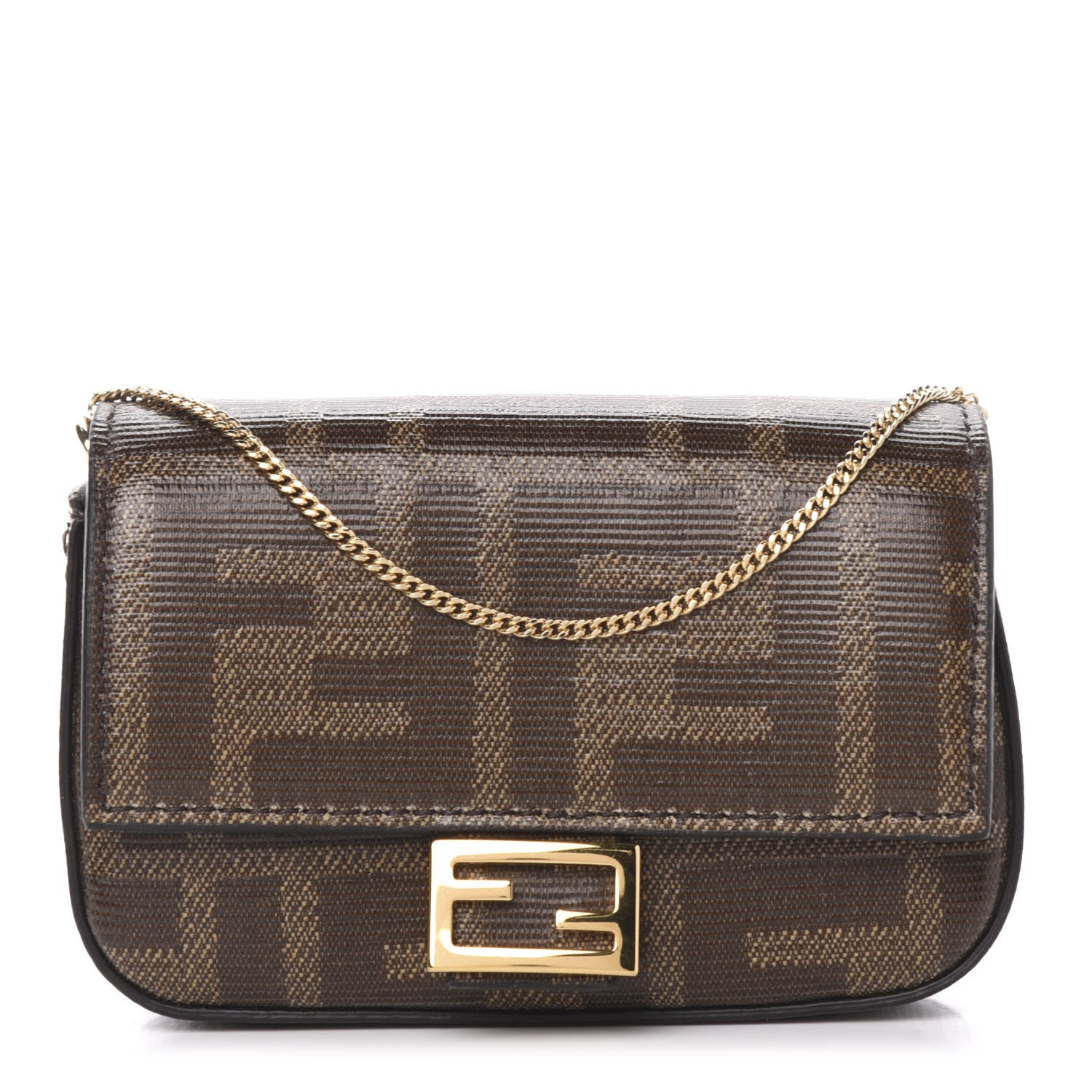 Fendi Glazed Fabric FF 1974 Nano Baguette Belt Charm Mogano Panna 1 of 10