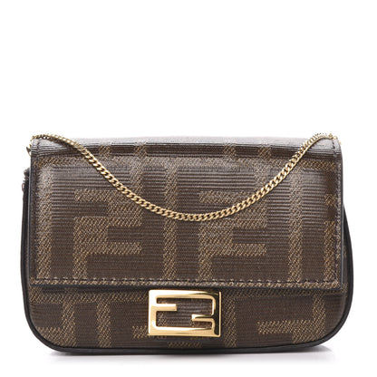 Fendi Glazed Fabric FF 1974 Nano Baguette Belt Charm Mogano Panna 1 of 10