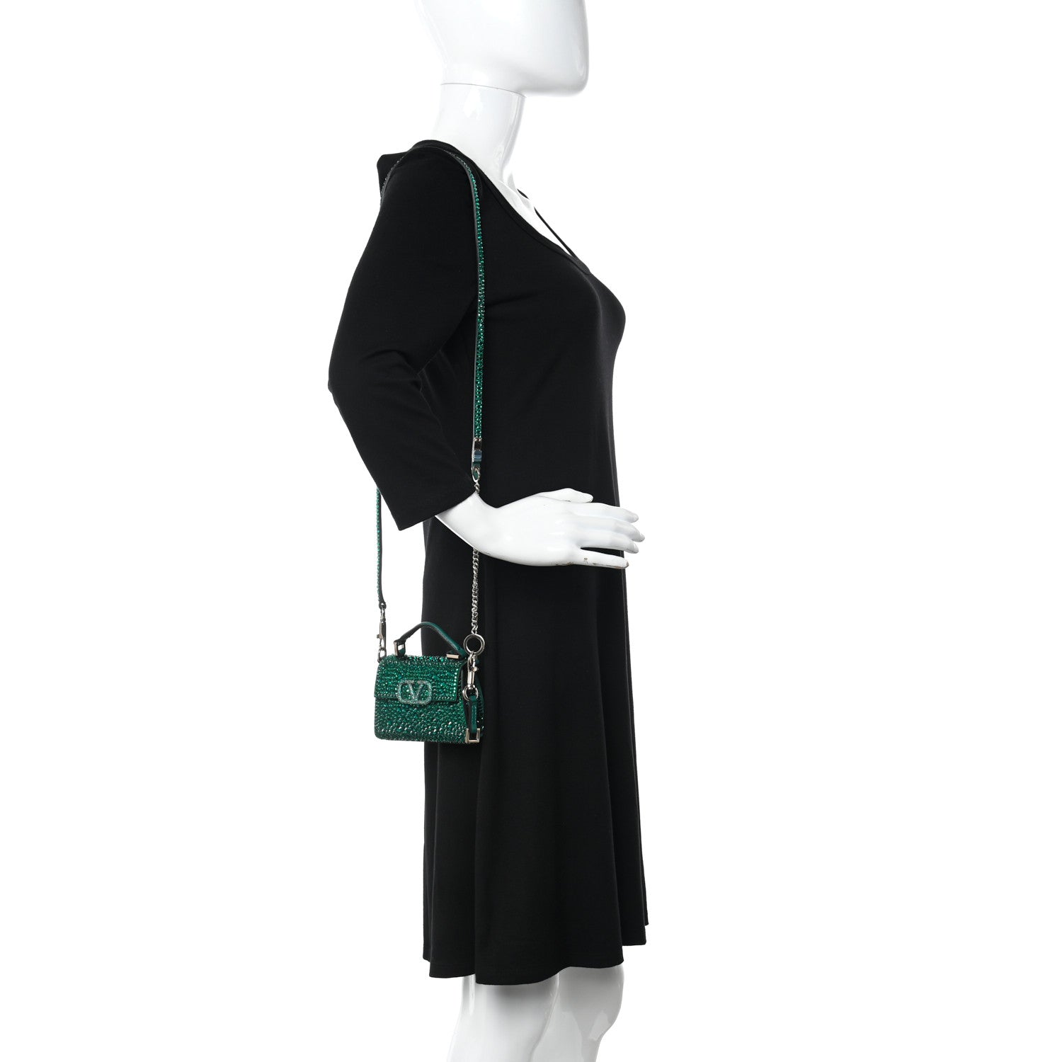 Valentino Garavani Crystal Embroidered Micro Vsling Top Handle Bag Emerald 2 of 16