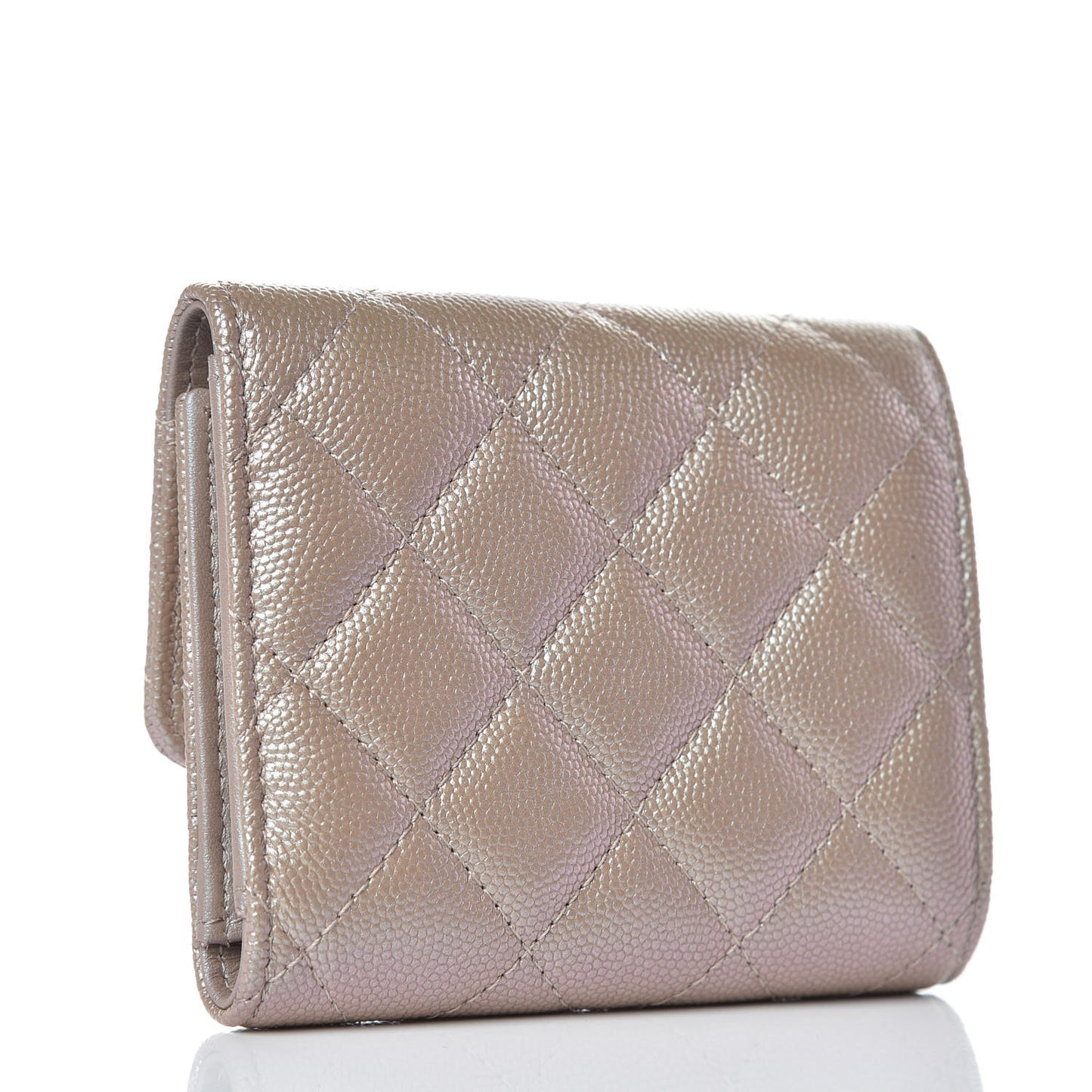 Iridescent Caviar Quilted Small Flap Wallet Beige