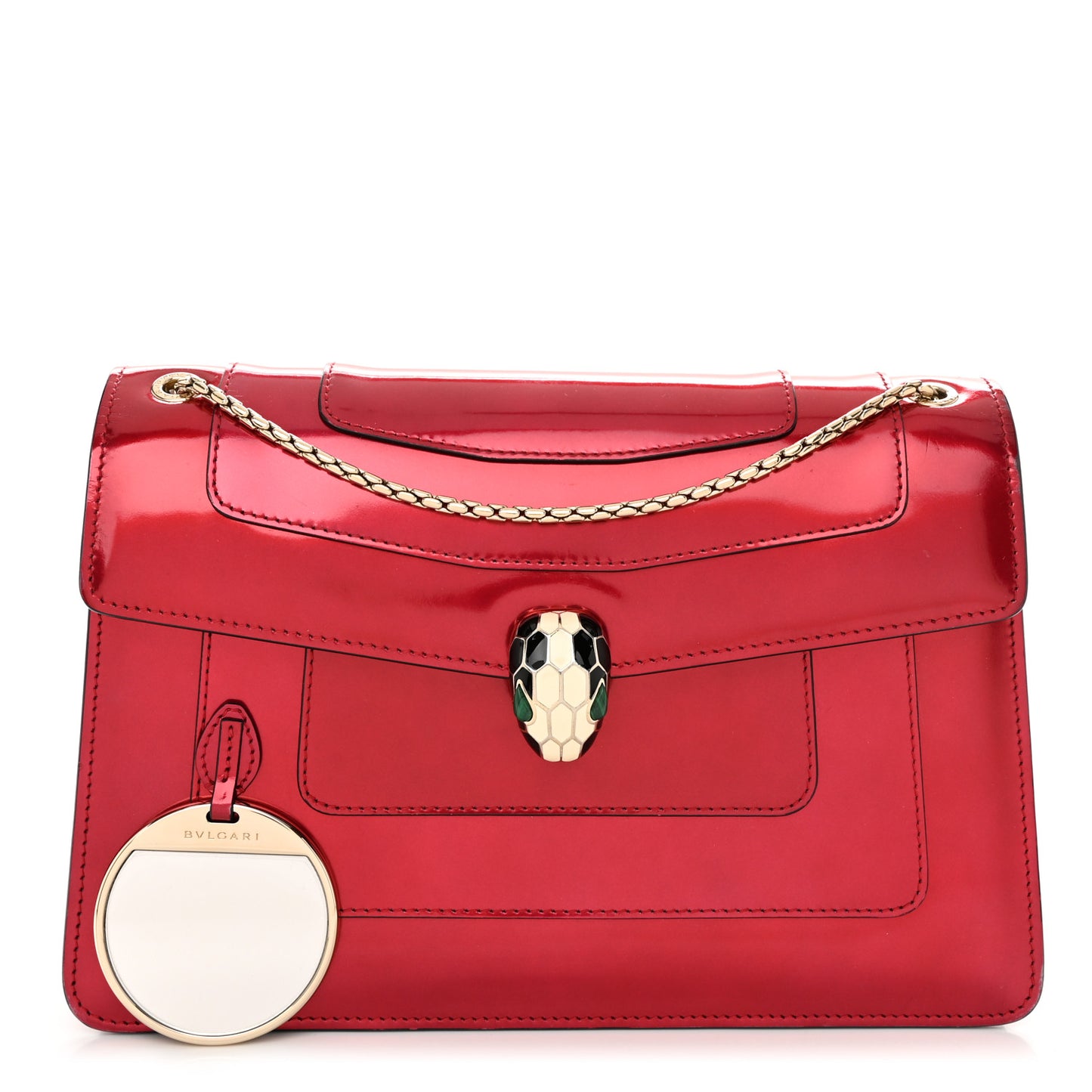 Metallic Calfskin Serpenti Forever Shoulder Bag Red
