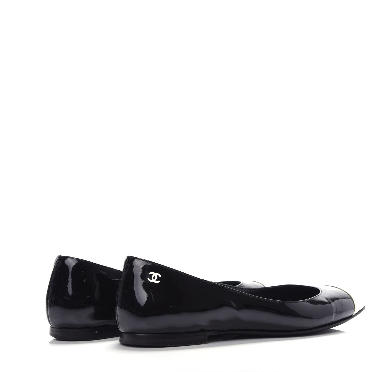 Chanel Patent Cap Toe Ballerina Flats 37 Black White 4 of 14