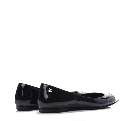 Chanel Patent Cap Toe Ballerina Flats 37 Black White 4 of 14