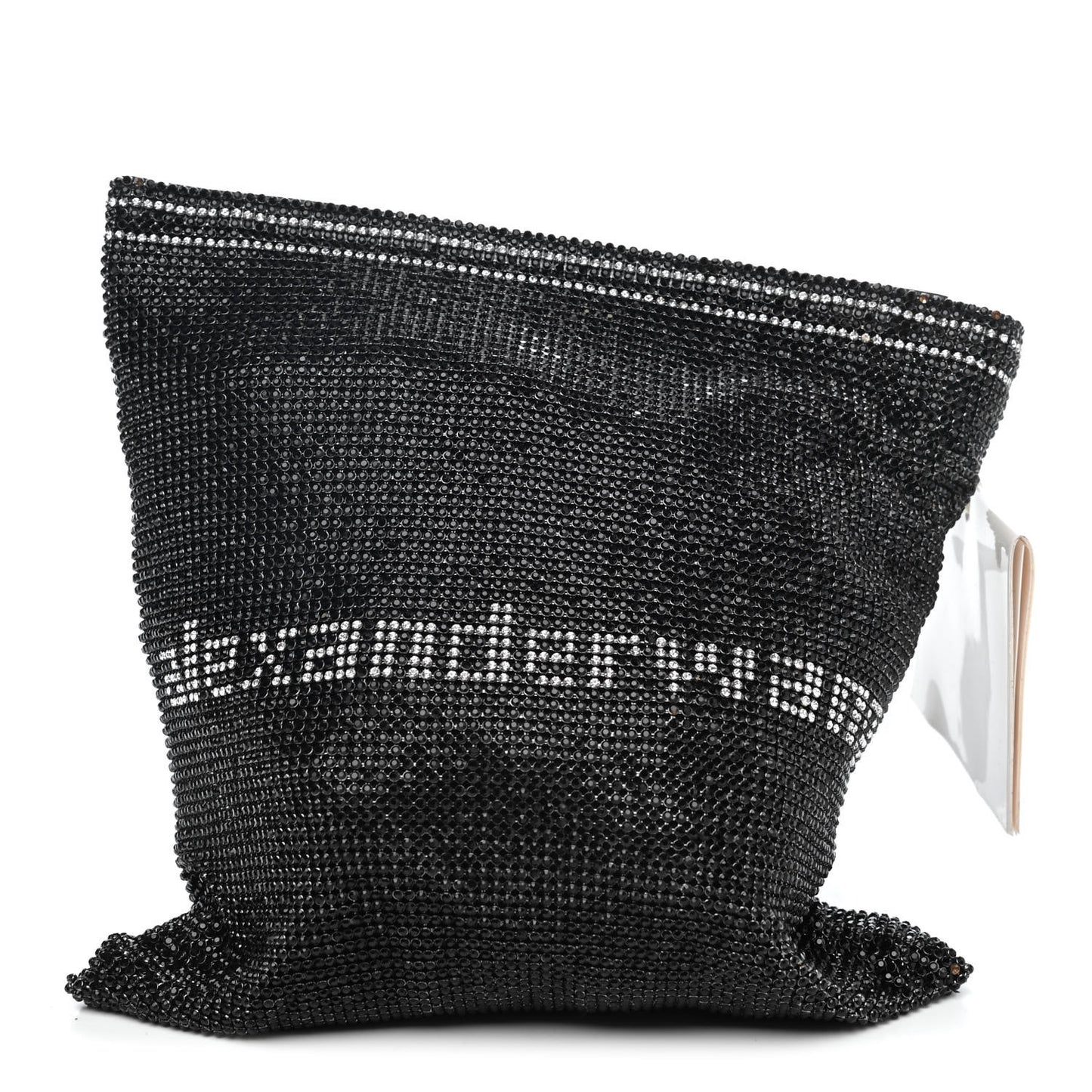 Rhinestone Chain Mesh Wanglock Logo Pouch Black White