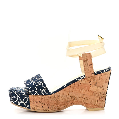 Chanel Canvas Lambskin Cork CC Wedge Sandals Navy Blue 1 of 9